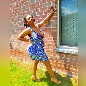 Floral Blue Halter Dress